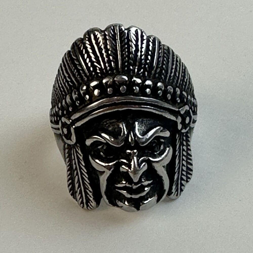 Indian Apache Chief Head Ring Native American Mens Retro Stainless Steel Size 13